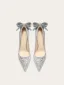 Sparkly Silver Sequins Bow Wedding Shoes 2024 10 cm Stiletto Heels Leather Pointed Toe Wedding Pumps High Heels