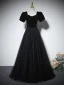 Audrey Hepburn Style Black Prom Dresses 2024 A-Line / Princess Square Neckline Puffy Short Sleeve Floor-Length / Long Prom Formal Dresses