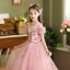 Chic / Beautiful Blushing Pink Beading Sequins Birthday Flower Girl Dresses 2024 A-Line / Princess Scoop Neck Short Sleeve Floor-Length / Long