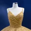 High-end Gold Handmade  Beading Pearl Sequins Prom Dresses 2022 Ball Gown Spaghetti Straps Sleeveless Backless Floor-Length / Long Prom Formal Dresses