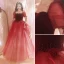 Chic / Beautiful Burgundy Evening Dresses 2023 A-Line / Princess Square Neckline Short Sleeve Backless Floor-Length / Long Evening Party Formal Dresses