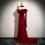 Elegant Burgundy Velvet Prom Dresses 2026 Trumpet / Mermaid Off-The-Shoulder Short Sleeve Backless Sweep Train Formal Dresses