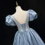 Chic / Beautiful Sky Blue Sequins Prom Dresses 2023 Ball Gown Satin Scoop Neck Puffy Short Sleeve Backless Rhinestone Sash Floor-Length / Long Prom Formal Dresses