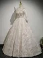 Elegant Champagne Glitter Printing Mother Of The Bride Dresses 2025 A-Line / Princess V-Neck Long Sleeve Backless Floor-Length / Long
