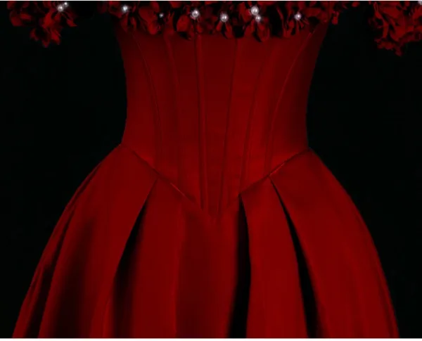 Chic / Beautiful Burgundy Pearl Appliques Prom Dresses 2024 Satin A-Line / Princess Off-The-Shoulder Sleeveless Backless Floor-Length / Long Prom Formal Dresses