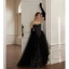 Sexy Noire Faux Diamant Paillettes Robe De Bal 2023 Princesse Bretelles Spaghetti Sans Manches Dos Nu Longue Promo Robe De Ceremonie