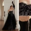 Sexy Noire Faux Diamant Paillettes Robe De Bal 2023 Princesse Bretelles Spaghetti Sans Manches Dos Nu Longue Promo Robe De Ceremonie