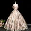 Élégant Doré Appliques Glitter Robe De Bal 2025 Dos Nu Robe Boule De l'épaule Manches Courtes Longue Robe De Ceremonie