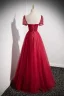 Chic / Belle Bordeaux Perlage Paillettes Robe De Bal 2022 Princesse Encolure Dégagée Manches Courtes Dos Nu Longue Promo Robe De Ceremonie