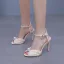 Sexy Champagne Pearl Wedding Shoes 2024 Ankle Strap 10 cm Stiletto Heels Open / Peep Toe Wedding Sandals High Heels