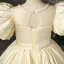 Elegant Champagne Satin Birthday Flower Girl Dresses 2022 Ball Gown Pearl Scoop Neck Puffy Short Sleeve Bow Backless Floor-Length / Long Flower Girl Dresses