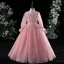 Chic / Beautiful Candy Pink Evening Party Flower Girl Dresses 2022 Ball Gown Scoop Neck Beading Pearl Lace Flower Sequins Long Sleeve Floor-Length / Long Flower Girl Dresses