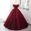 Chic / Beautiful Burgundy Satin Prom Dresses 2024 Ball Gown Off-The-Shoulder Sleeveless Backless Floor-Length / Long Prom Formal Dresses