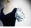 Chic / Beautiful Navy Blue Printing Prom Dresses 2024 A-Line / Princess V-Neck Short Sleeve Bow Sash Backless Floor-Length / Long Prom Formal Dresses