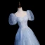 Elegant Sky Blue Sequins Prom Dresses 2023 A-Line / Princess Square Neckline Puffy Short Sleeve Backless Floor-Length / Long Prom Formal Dresses