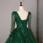 Vintage / Retro Dark Green Beading Pearl Sequins Prom Dresses 2025 Ball Gown Square Neckline Long Sleeve Backless Floor-Length / Long Formal Dresses