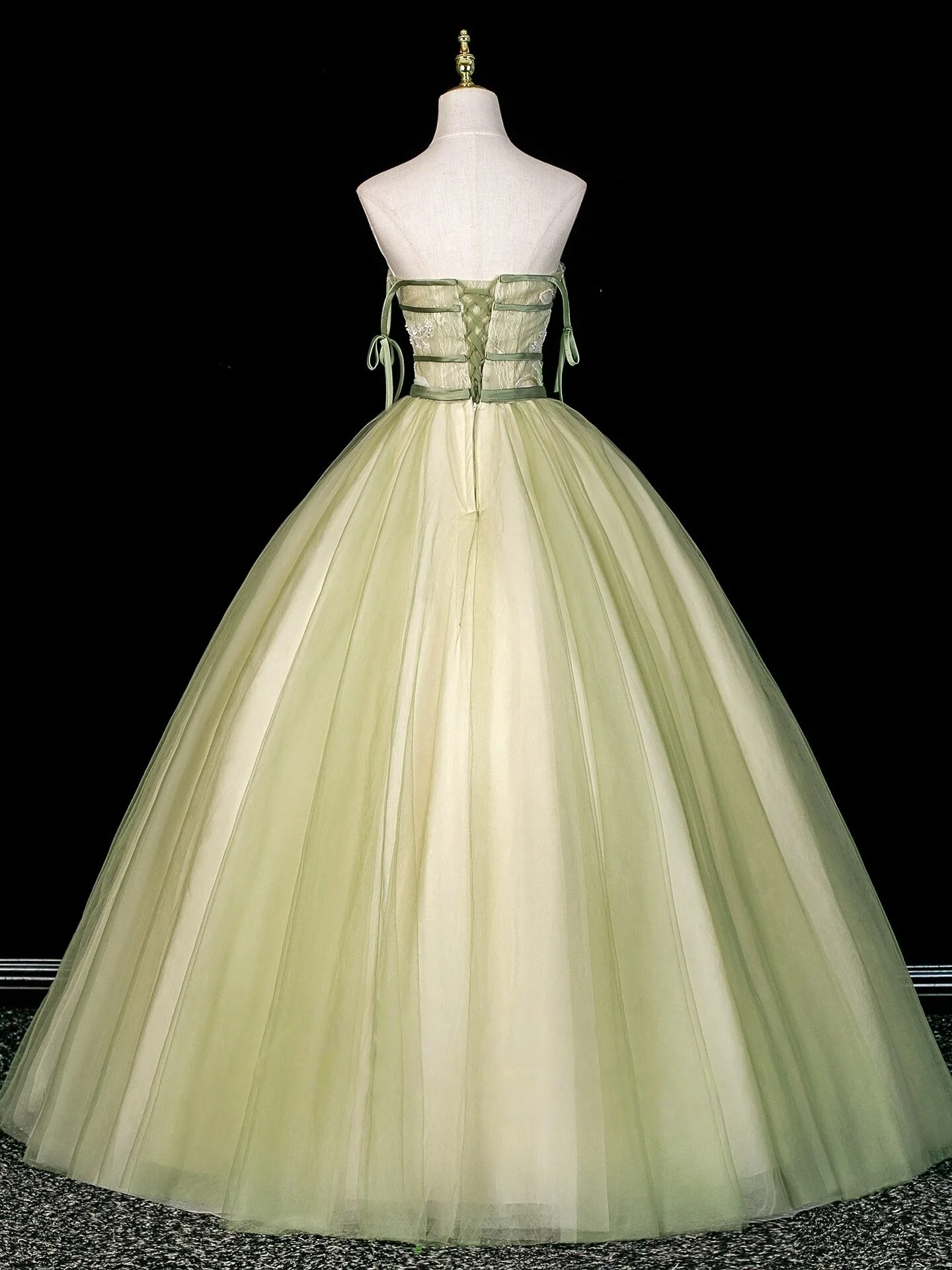 Whimsical Sage Green Beading Sequins Bow Sash Prom Dresses 2026 Ball Gown  Strapless Sleeveless Backless Floor Length Long Formal Dresses