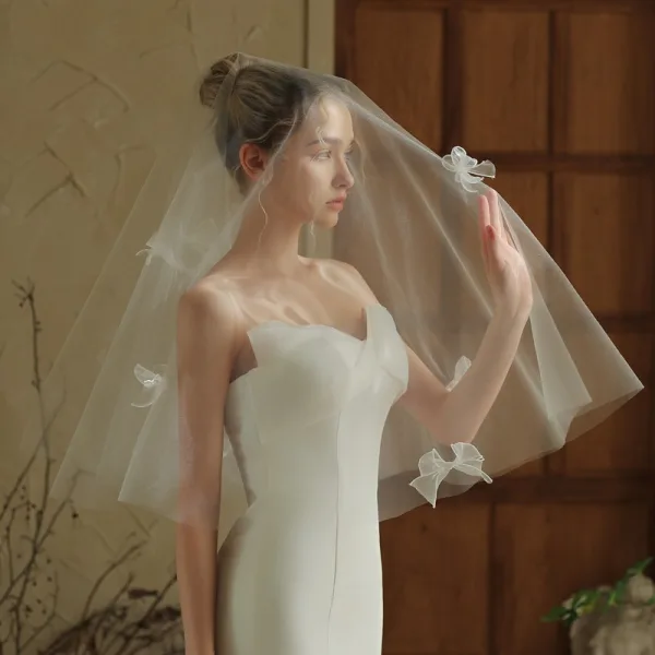 Élégant Blanche Fait main Noeud La Mariée Voile De Mariée 2025