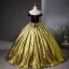 Vintage / Retro Black Gold Prom Dresses 2024 Ball Gown Off-The-Shoulder Sleeveless Floor-Length / Long Prom Formal Dresses