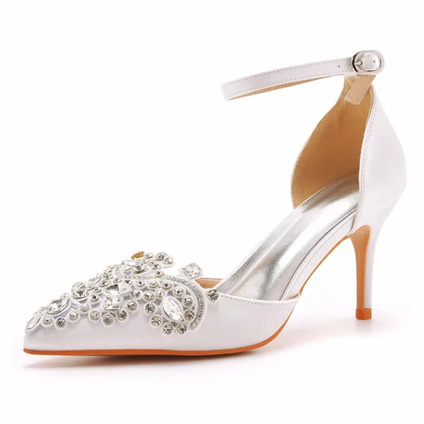Chic / Belle Noire Faux Diamant Promo Sandales Femme 2023 Bride Cheville 7 cm Talons Aiguilles À Bout Pointu Sandales Talons Hauts