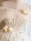 Chic / Beautiful Champagne Appliques Short Homecoming Graduation Dresses 2025 Ball Gown Off-The-Shoulder Short Sleeve Backless Tulle