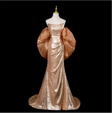 Glitter Sexy Goud Pailletten Avondjurken 2025 Trompet Zeemeermin Strapless Mouwloos Ruglooze Sweep Trein Avond Gelegenheid Jurken