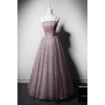 Scintillantes Rougissant Rose Perlage Paillettes Robe De Bal 2023 Princesse Bretelles Spaghetti Sans Manches Dos Nu Longue Promo Robe De Ceremonie