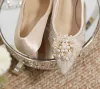 Charming Champagne Pearl Rhinestone Wedding Shoes 2023 5 cm Stiletto Heels Pointed Toe Wedding Pumps High Heels