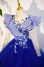 Vintage / Retro Royal Blue Sequins Lace Flower Prom Dresses 2023 V-Neck 1/2 Sleeves Backless Floor-Length / Long Prom Formal Dresses