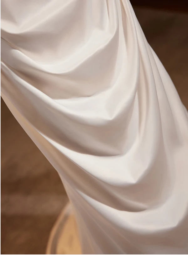 Fashion Ivory Satin Evening Dresses 2024 Trumpet / Mermaid Square Neckline Long Sleeve Backless Sweep Train Evening Party Formal Dresses