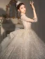 Charming White Beading Glitter Sequins Wedding Dresses 2023 Ball Gown High Neck Long Sleeve Backless Floor-Length / Long Wedding