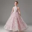 Charming Blushing Pink Beading Tassel Sequins Lace Flower Floor-Length / Long Birthday Flower Girl Dresses 2024 Ball Gown Scoop Neck Sleeveless Tulle