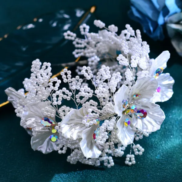 Elegant Hvit Perle Rhinestone Blomst Legering Bryllup Har Tilbehor 2024