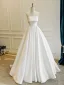 Vintage High End Weiß Handgefertigt Perlenstickerei Pailletten Satin Brautkleider / Hochzeitskleider 2026 A Linie Bandeau Ärmellos Rückenfreies Lange