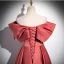 Elegant Watermelon Pearl Satin Prom Dresses 2024 Ball Gown Off-The-Shoulder Short Sleeve Backless Floor-Length / Long Prom Formal Dresses