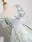 Fashion Sage Green Lace Flower Butterfly Prom Dresses 2025 Ball Gown Square Neckline Short Sleeve Backless Floor-Length / Long Prom Formal Dresses