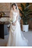 Charmant Légère Blanche En Dentelle Fleur Satin Robe De Mariée 2024 Trompette / Sirène Bretelles Spaghetti Sans Manches Dos Nu Train De Balayage Mariage