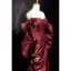 Fashion Burgundy Prom Dresses 2025 Trumpet / Mermaid Spaghetti Straps Puffy Short Sleeve Backless Sweep Train Formal Dresses