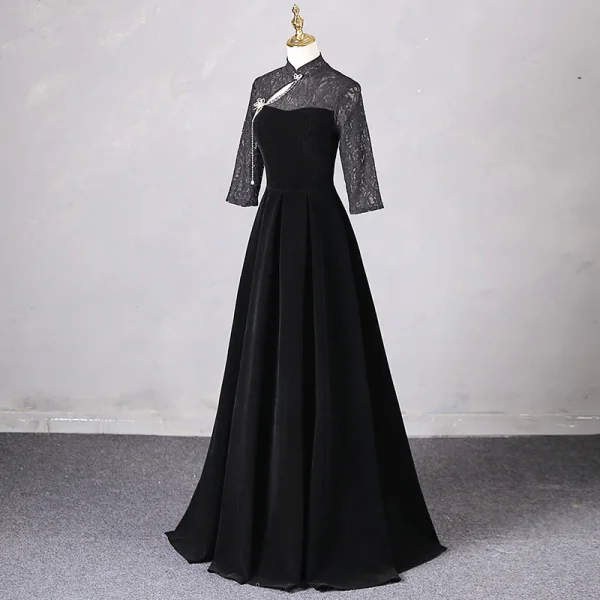 Chinese style Black Prom Dresses 2024 A-Line Princess High Neck Short Sleeve Backless Chinese style Black Prom Dresses 2024 A-Line Princess High Neck Short Sleeve Backless