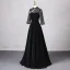 Chinese style Black Prom Dresses 2024 A-Line / Princess High Neck Short Sleeve Backless Floor-Length / Long Prom Formal Dresses
