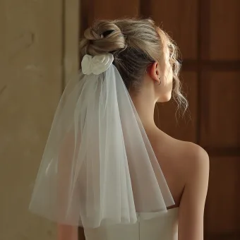 Eleganckie Białe Wykonany Ręcznie Kwiat Ślubna Welony Ślubne 2025 Tiulowe