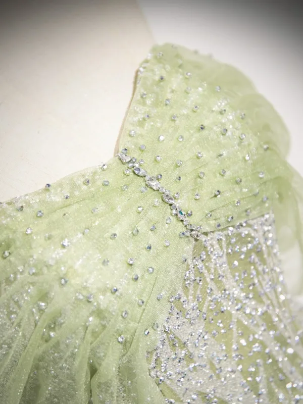 Fashion Sage Green Sequins Prom Dresses 2024 Ball Gown Off-The-Shoulder Sleeveless Backless Floor-Length / Long Prom Formal Dresses