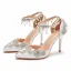 Fashion White Pearl Rhinestone Wedding Shoes 2022 Ankle Strap 9 cm Stiletto Heels Pointed Toe Wedding High Heels