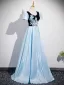 Élégant Bleu Ciel En Dentelle Fleur Robe De Bal 2025 Princesse Encolure Carrée Gonflée Manches Courtes Dos Nu Longue Robe De Ceremonie