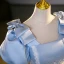 Elegant Sky Blue Satin Beading Pearl Lace Flower Prom Dresses 2023 Ball Gown Square Neckline Puffy Short Sleeve Bow Backless Floor-Length / Long