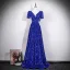 Sparkly Royal Blue Sequins Prom Dresses 2026 A-Line / Princess V-Neck Short Sleeve Backless Floor-Length / Long