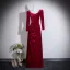 Modest / Simple Red Velvet Prom Dresses 2026 A-Line / Princess Square Neckline 3/4 Sleeve Backless Floor-Length / Long Formal Dresses