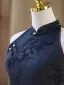 Chinese style Vintage / Retro Navy Blue Printing Evening Party Cheongsam 2025 Trumpet / Mermaid High Neck Sleeveless Tea-length Cheongsam / Qipao