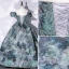 Vintage / Retro Multi-Colors Printing Satin Prom Dresses 2022 Ball Gown Strapless Short Sleeve Backless Floor-Length / Long Formal Dresses