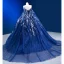 Haut de Gamme Bleu Marine Fait main Perlage Paillettes Appliques Robe De Bal 2023 Robe Boule Bretelles Spaghetti Sans Manches Dos Nu Longue Promo Robe De Ceremonie